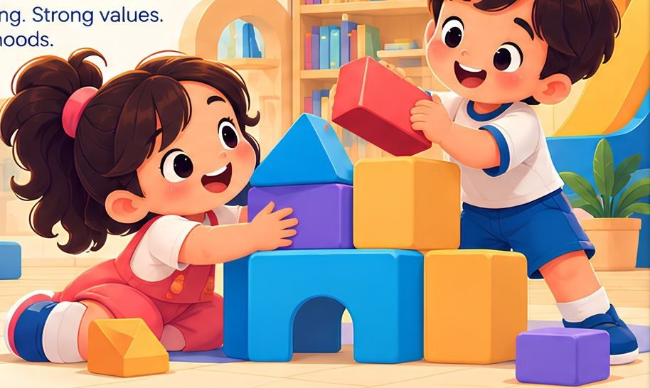 Children building with colourful blocks