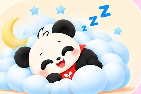 Panda sleeping on a cloud