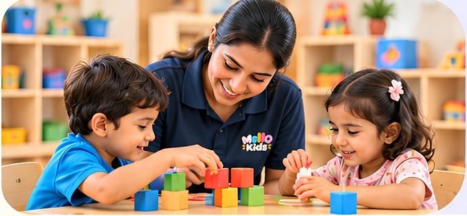 Caregiver playing with children
